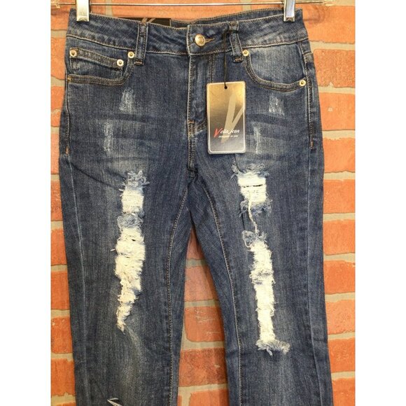 Vella Jean Womens Distressed Skinny Jeans Size 1 Cotton Blend Blue Stretch - Picture 2 of 9